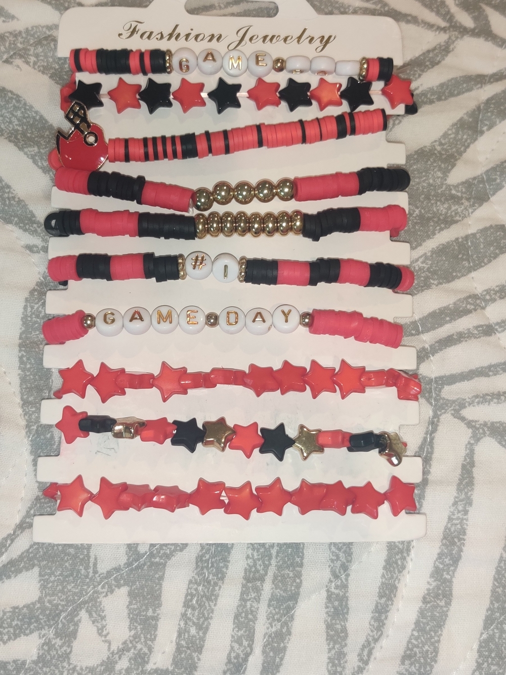 Red and Black 'Game Day' Beaded Bracelet Set - Fashion Jewelry -20 Items
